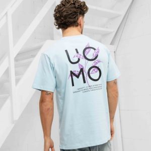 24 Uomo Floral T-shirt Heren Lichtblauw